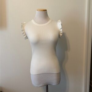 NWT The Workshop Cream Ribbed Tank with Ruffle Cap Sleeves - Medium